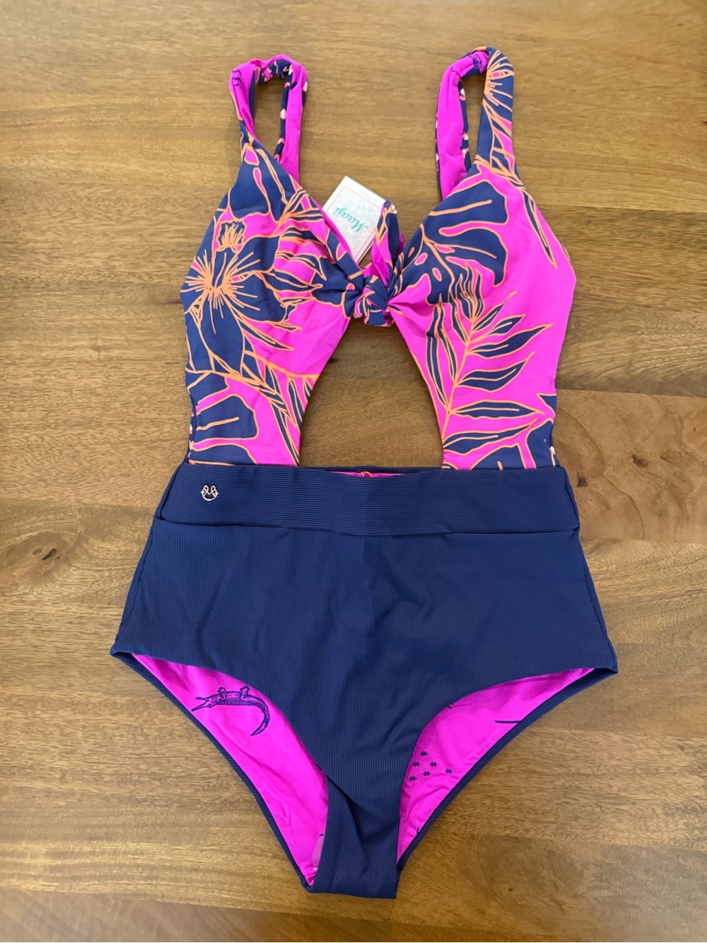 Maaji Navy and Hot Pink Floral One-Piece Swimsuit (reversible)